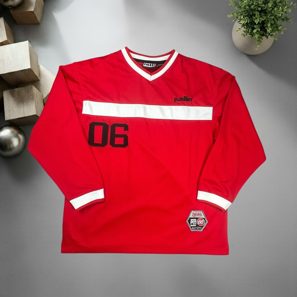 Vintage P Miller Shorties Jersey Red White Y2K Streetwear Boxy Fit L 16/18